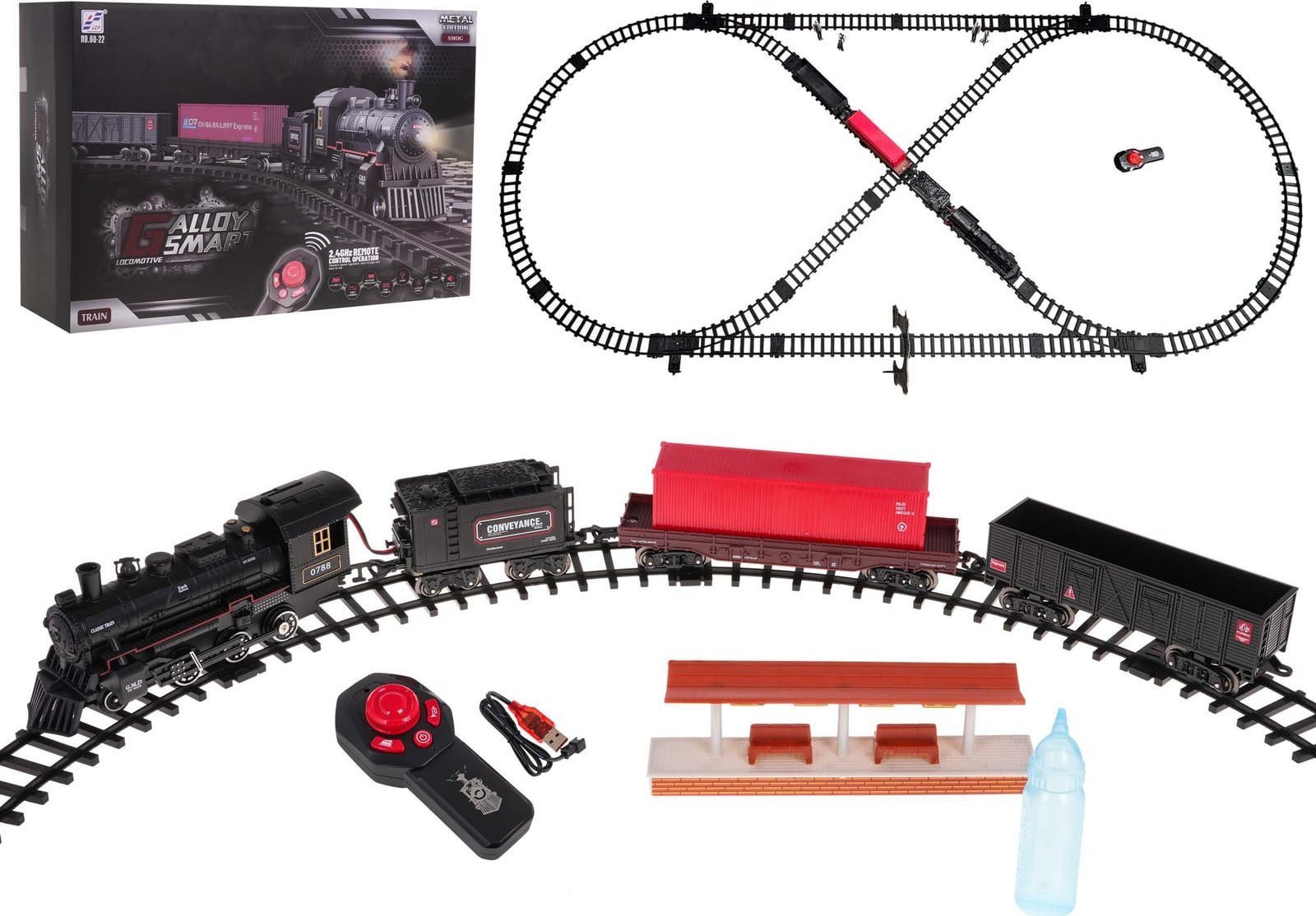 1DEA.me Zdalnie sterowana Retro Kolejka z Funkcją Dymu dla dzieci 5+ Interaktywne efekty + Pilot 2,4 GHz + Akcesoria