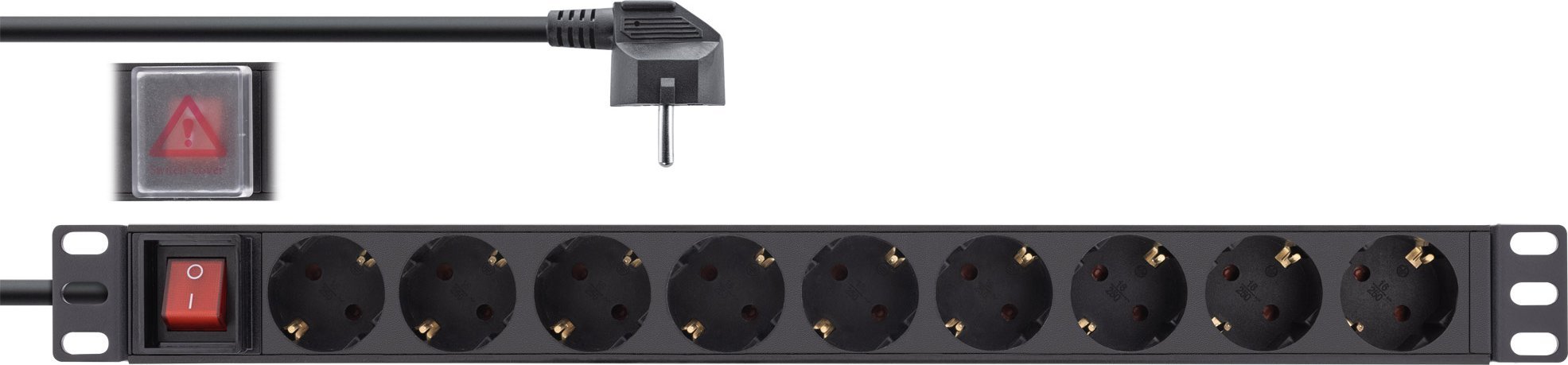 InLine 19" Socket strip, 9-way protective contact, with switch, 2m, black