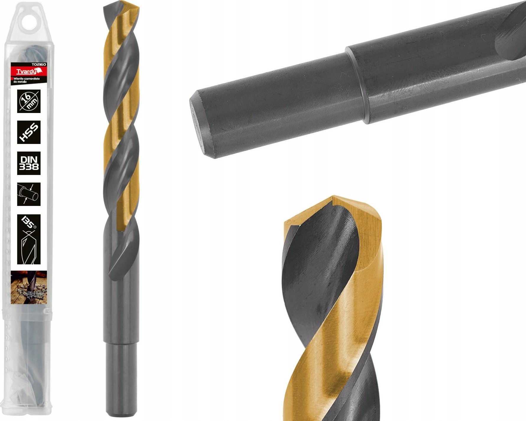 Wiertło Tvardy Wiertło czarno-złote do metalu HSS podtaczane 16.00mm (1/25/50)
