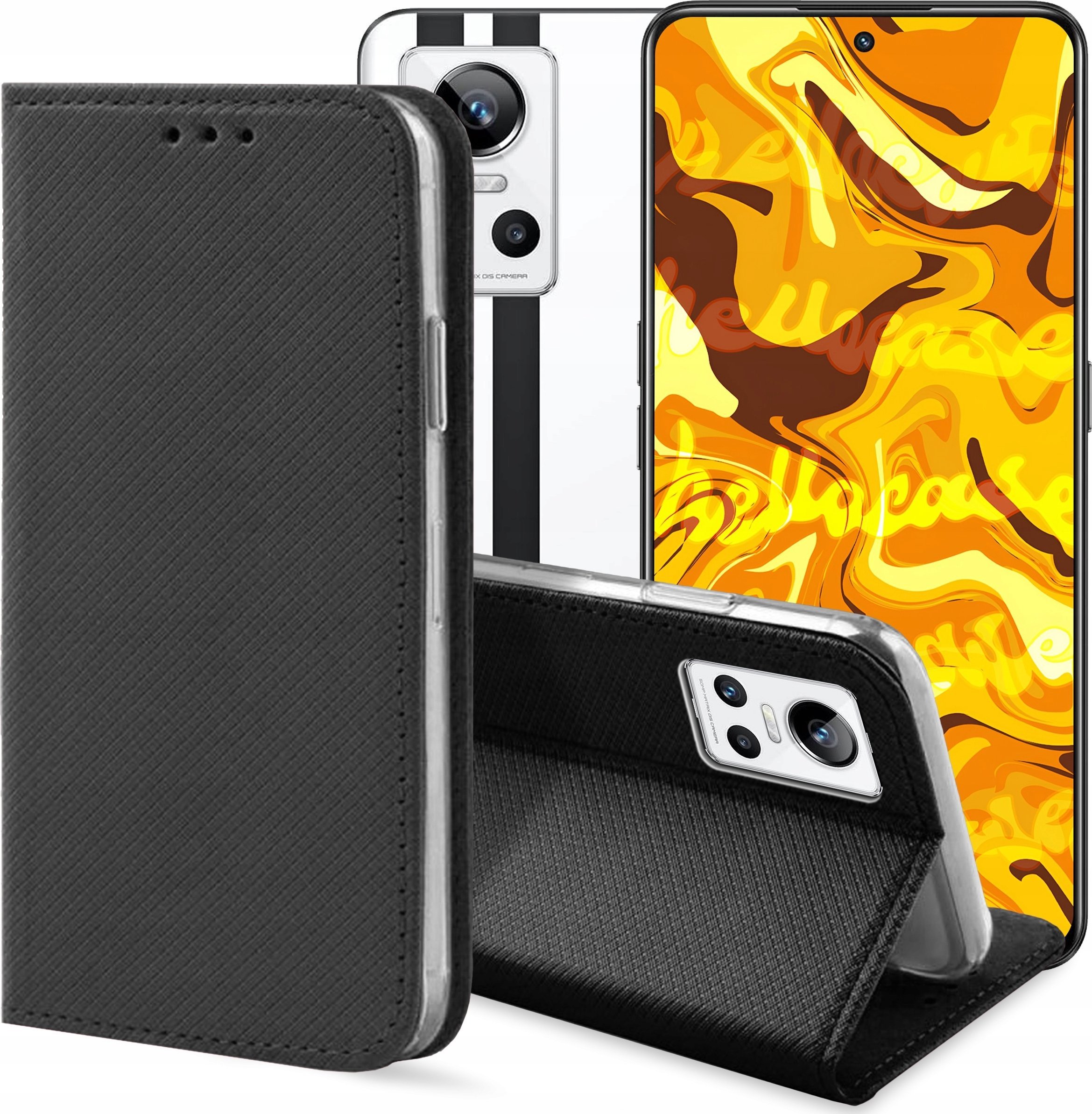 Hello Case ETUI Z KLAPKĄ DO REALME GT NEO 3 CZARNE ZAMYKANE MAGNETYCZNE KABURA FUTERAŁ
