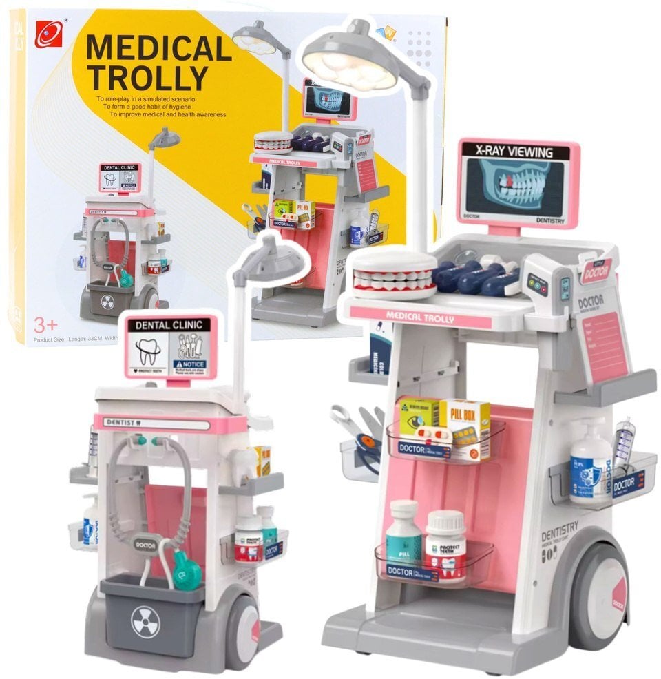 Zestaw Doktor Dentysta Wózek Medyczny Światła Różowy 26 el.