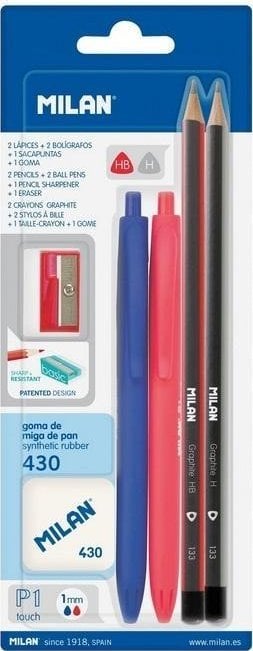 Zestaw 2 długopisy, ołówki, gumka, temperówka