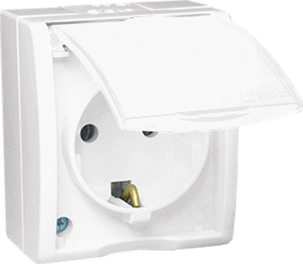Kontakt-Simon Simon Aquarius Gniazdo pojedyncze z/u SCHUKO bryzgoszczelne IP54 klapka biała białe AQGSZ1/11