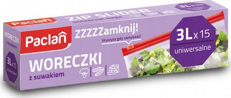 Paclan Woreczki strunowe z suwakiem 3L 15 sztuk