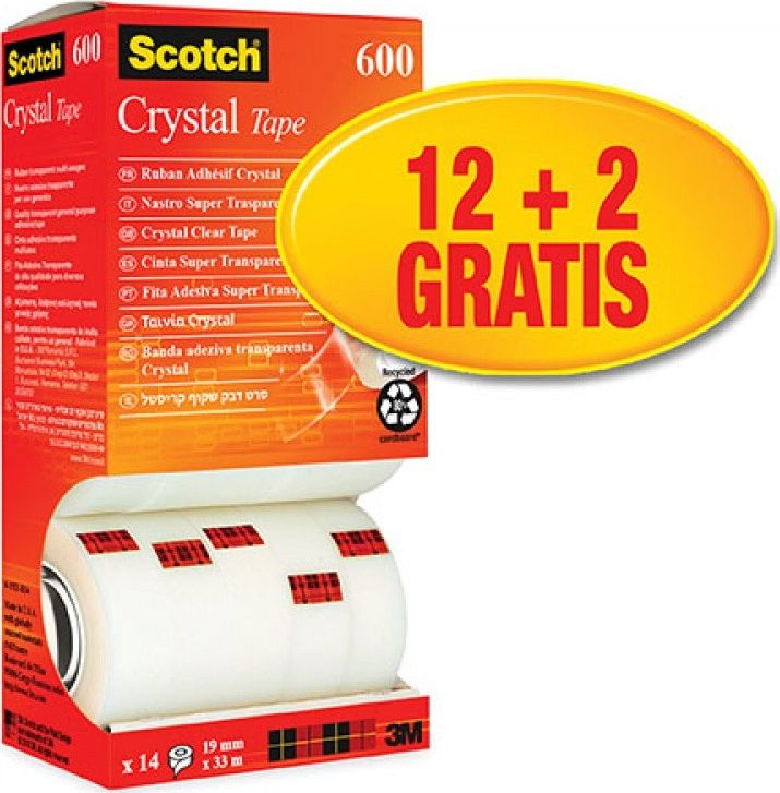 Scotch Taśma biurowa SCOTCH® Crystal (6-1933R14), 19mm, 33m, 12+2szt. GRATIS