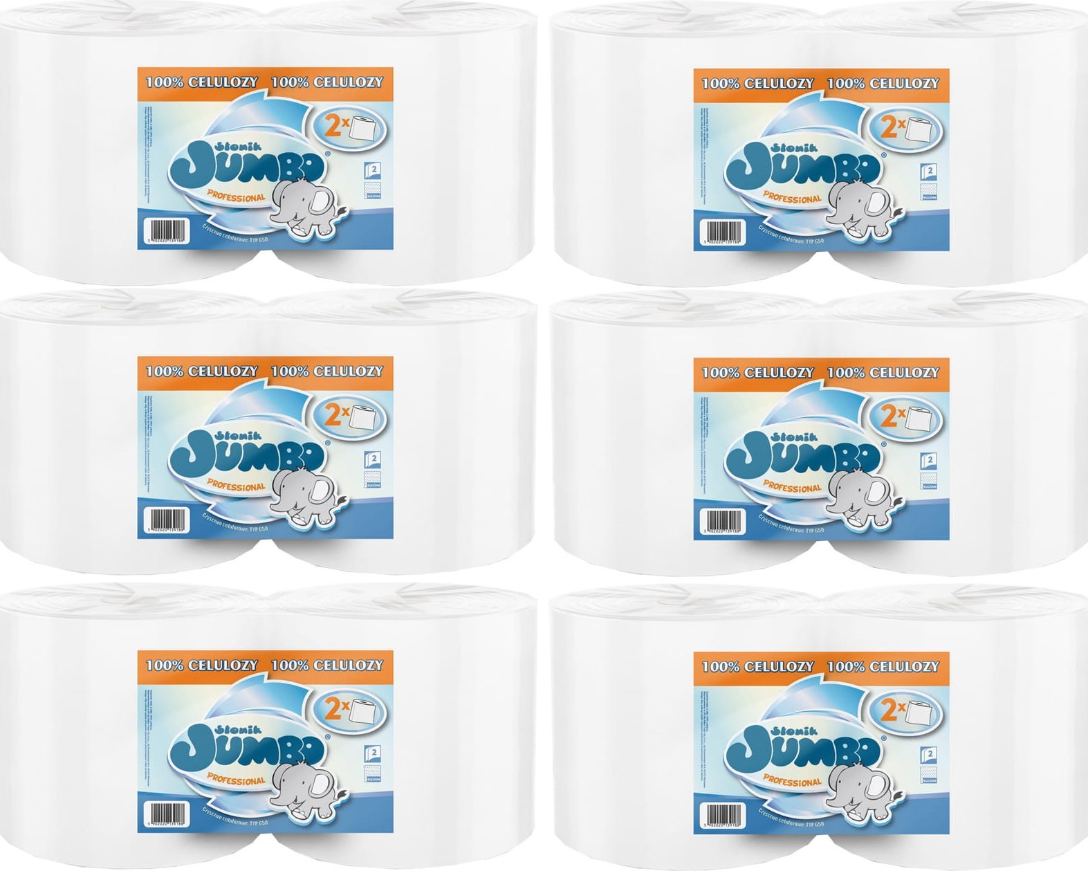 Jumbo Czyściwo papierowe 2R SŁONIK JUMBO PROFESSIONAL BIAŁE 650 list 2W - 12 Rolek