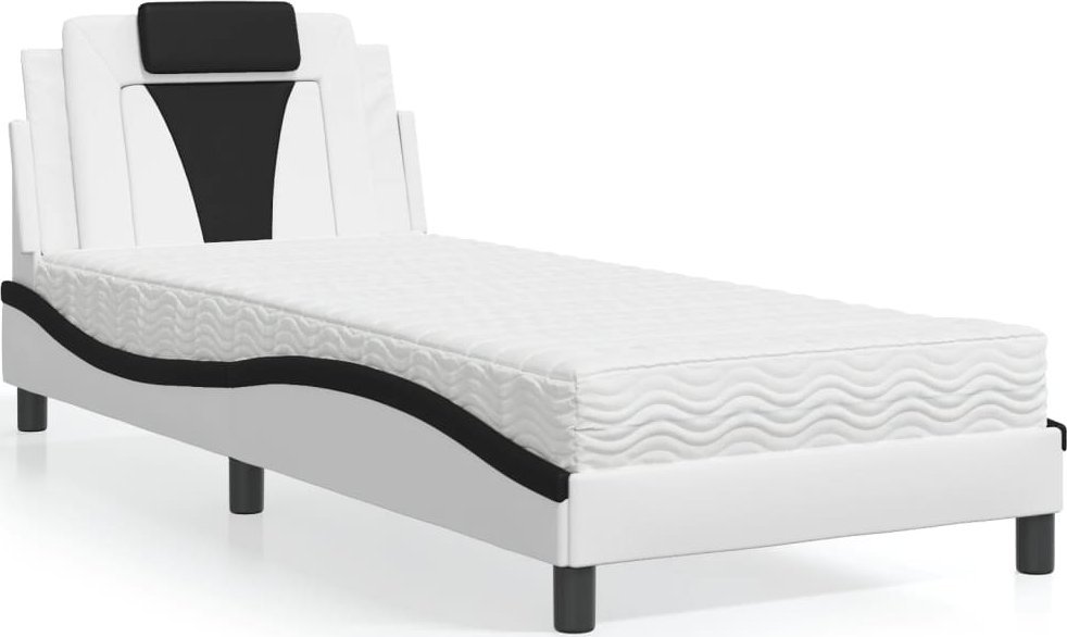 vidaXL vidaXL Łóżko z materacem, biało-czarne, 90x200 cm, sztuczna skóra