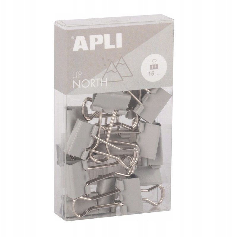 Klipy do dokumentów APLI Up North, 19mm, 15szt, pudełko z zawieszką, szare