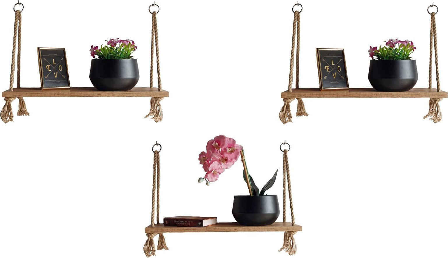 Elior Komplet trzech półek wiszących dąb craft złoty - Emilie 3X