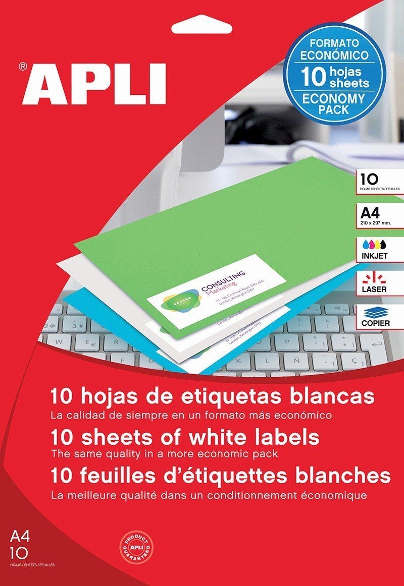 Apli Etykiety uniwersalne APLI, A4, 210x297 mm, 10 szt., białe