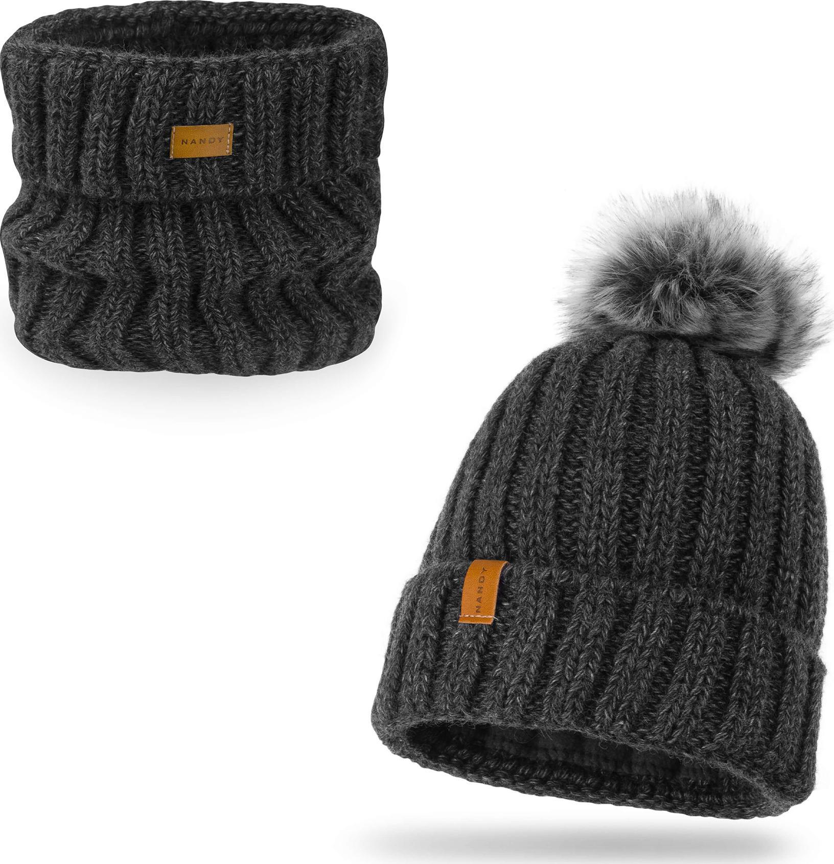 Nandy Nandy Komplet Dziecięcy Komin Czapka Z Polarem - Zest-Cg-18232-Ciem-Szar