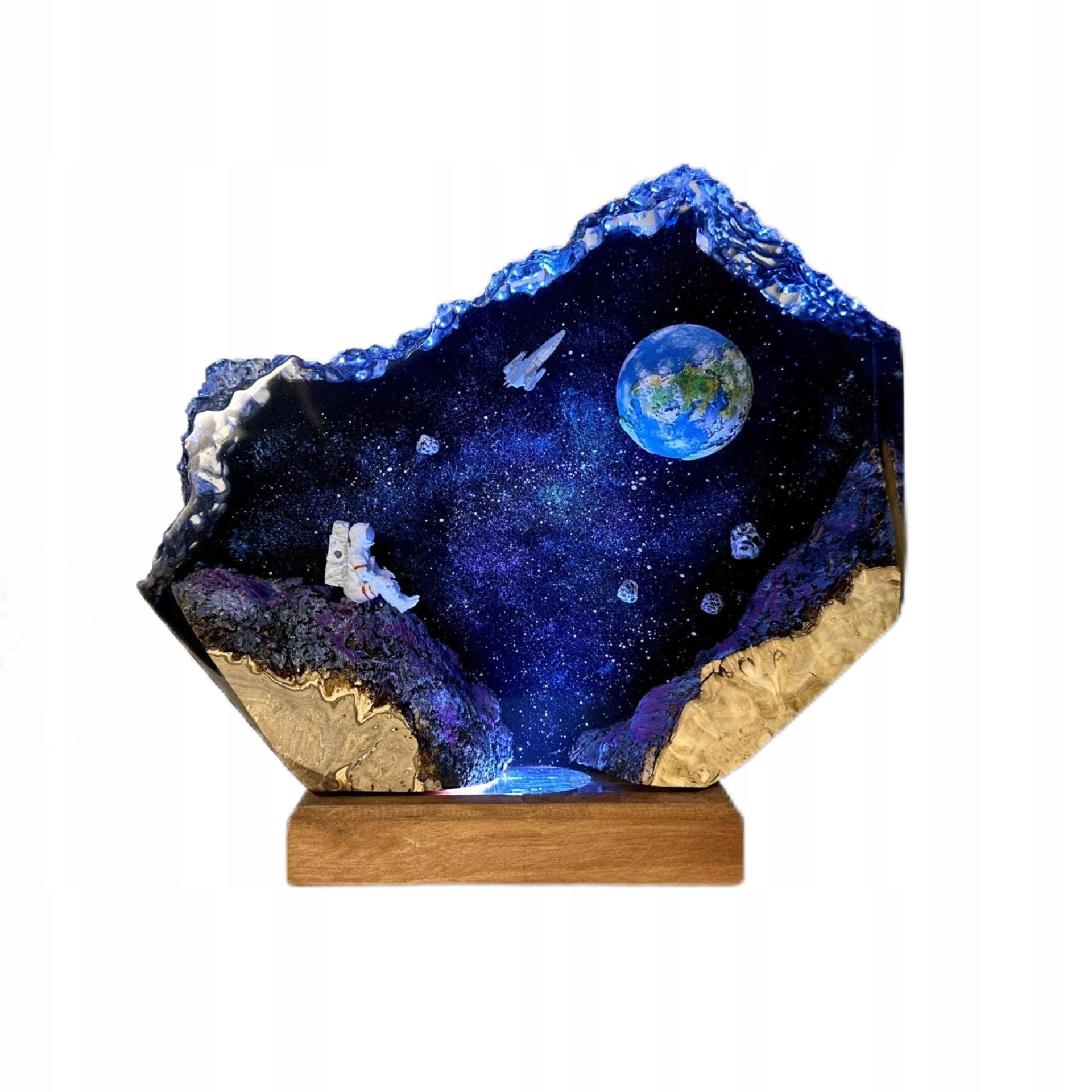 Lampka NOCNA KOSMOS RAKIETA Dekoracyjna DREWNIANA + ŻYWICA EPOKSYDOWA