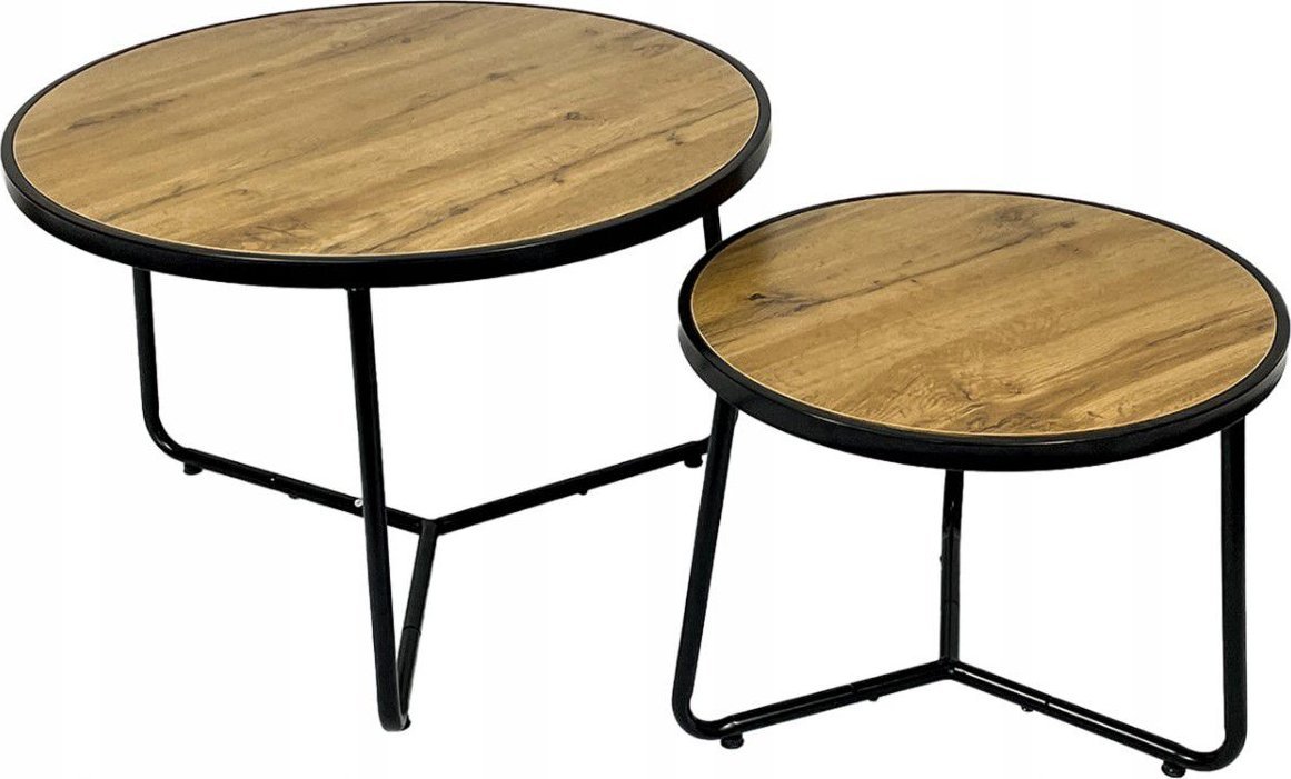 kontrast Stoliki kawowe okrągłe Zestaw stolików loft fi 70x39 fi 50x47 dąb