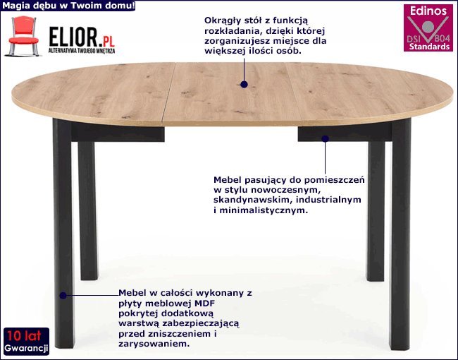 Elior Dębowy okrągły stół rozkładany - Ewilton