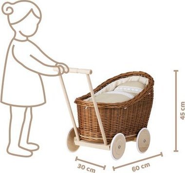 WickerPL LUNA WIKLINOWY WÓZEK DLA LALEK Z OBSZYCIEM W KOLORZE BEŻOWYM 60X30 H45 CM