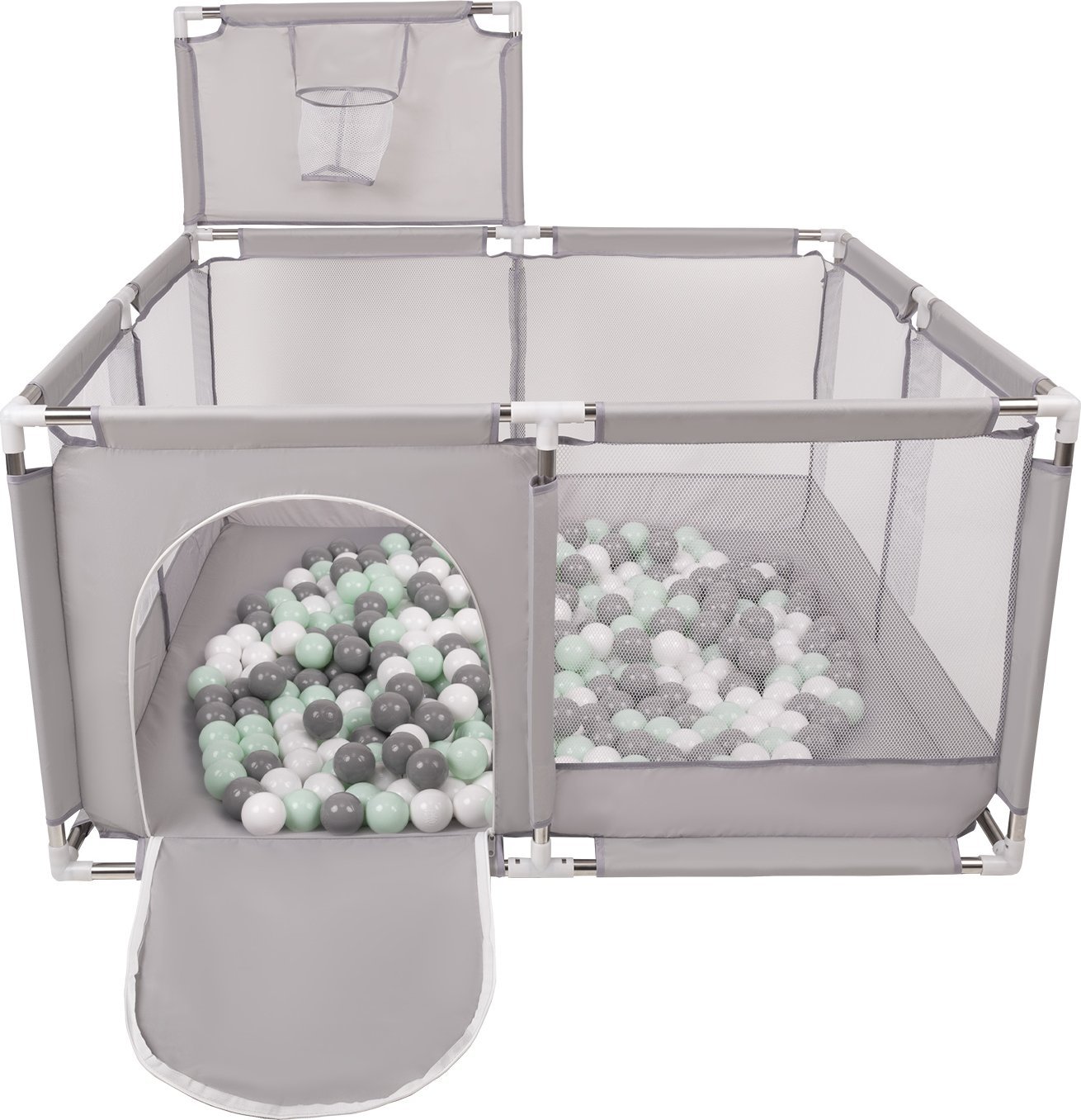 Selonis Selonis Boisko KK-100X z piłeczkami 6cm szary: biały-szary-mięta 125x125x105/200piłek Zabawka kojec