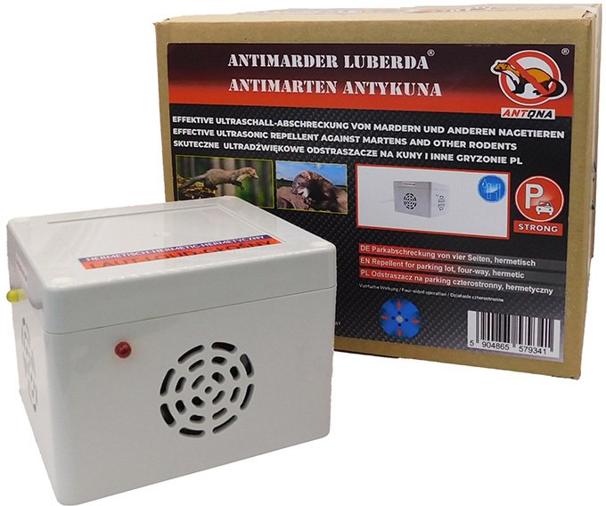 Antykuna.pl Odstraszacz NA DACH AUTA LUB POD AUTO, Hermetyczny, Działa na 4 Strony, Zasilanie 230V