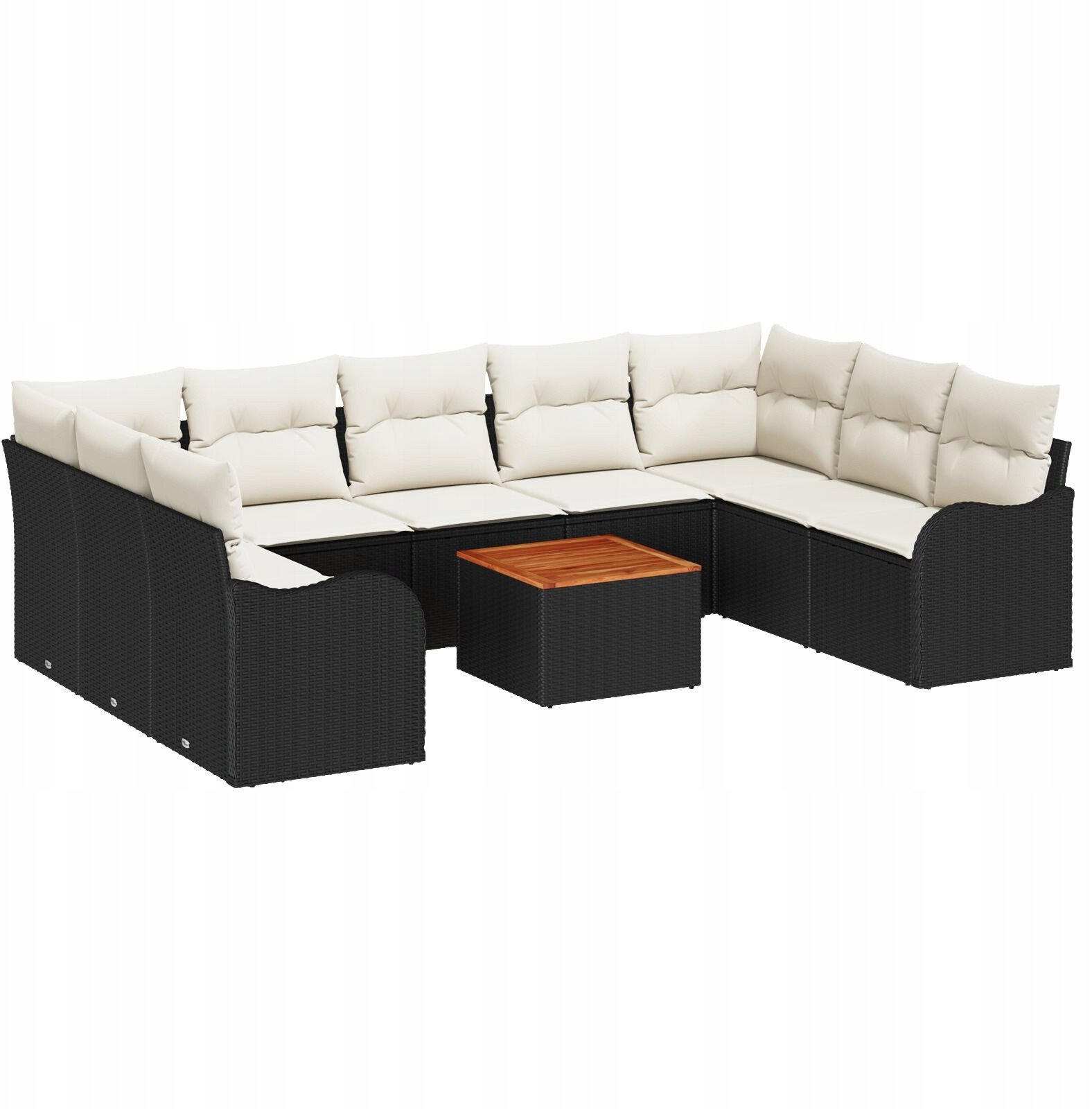 vidaXL 10-częściowy zestaw sof ogrodowych z poduszkami czarny polirattan akacja, vidaXL 2-osobowa sofa ogrodowa z miejscem do przechowywania i poduszk