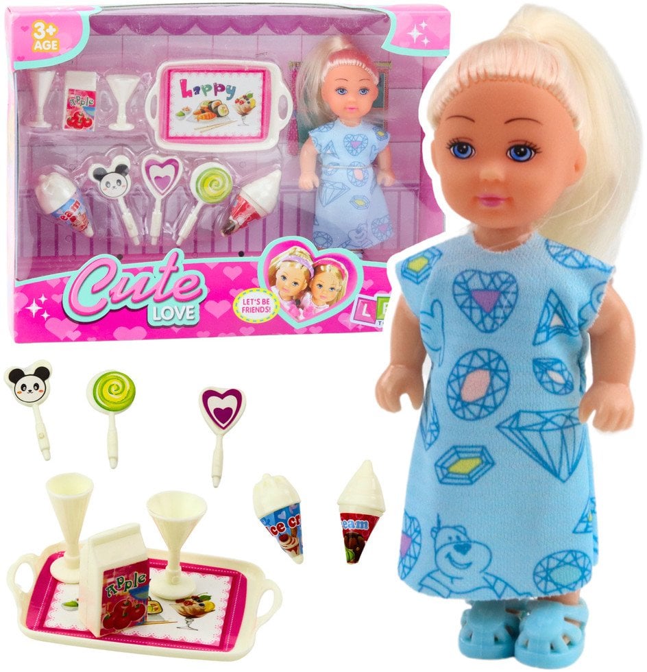 Zestaw Mini Laleczka Słodkie Akcesoria Niebieska Sukienka LEAN TOYS