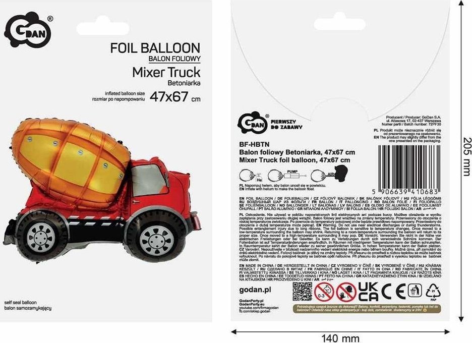 GoDan Balon foliowy Betoniarka 47x67 BF-HBTN 10683