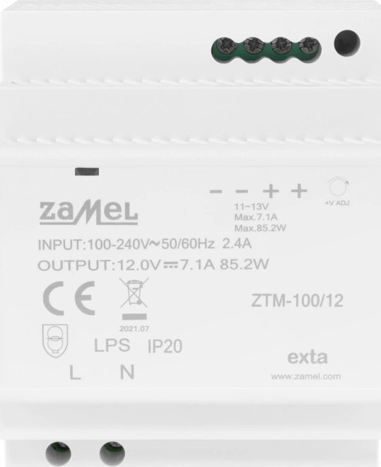 Zamel Zasilacz impulsowy montowany na szynie TH-35 (DIN) , 100W, 12V DC typ: ZTM-100/12 EXT10000285