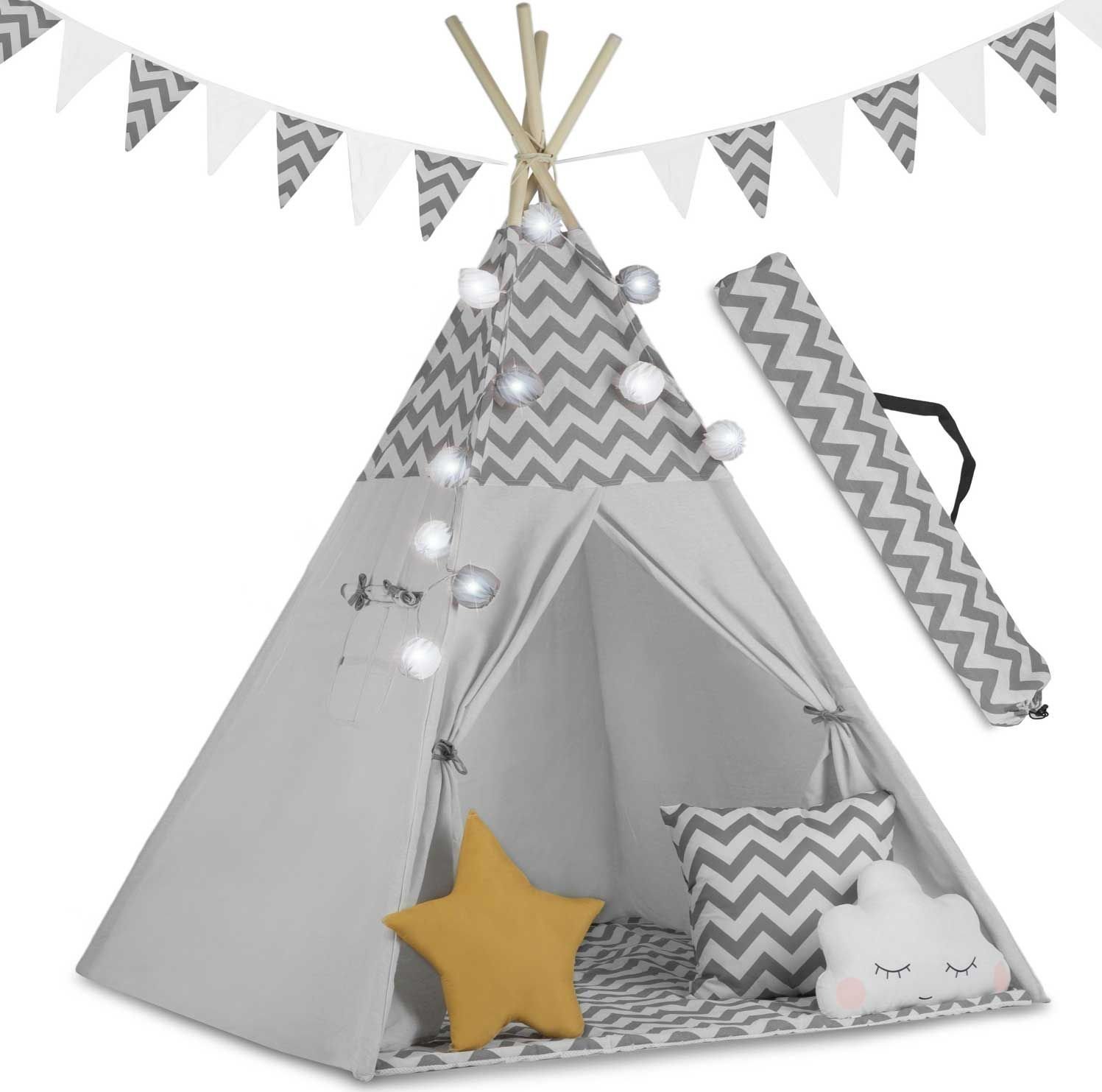 Ricokids Namiot tipi dla dzieci z poduszkami, Nukido, 120x120x165 cm, szary