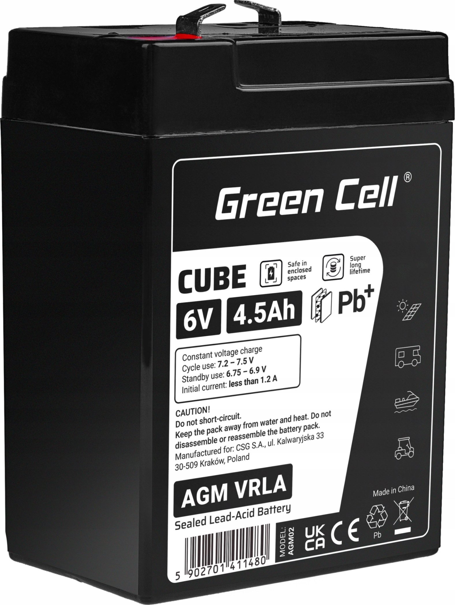 Green Cell Cube AGM VRLA IP54 6V 4.5Ah bezobsługowy akumulator do systemu alarmowego kasy fiskalnej zabawki