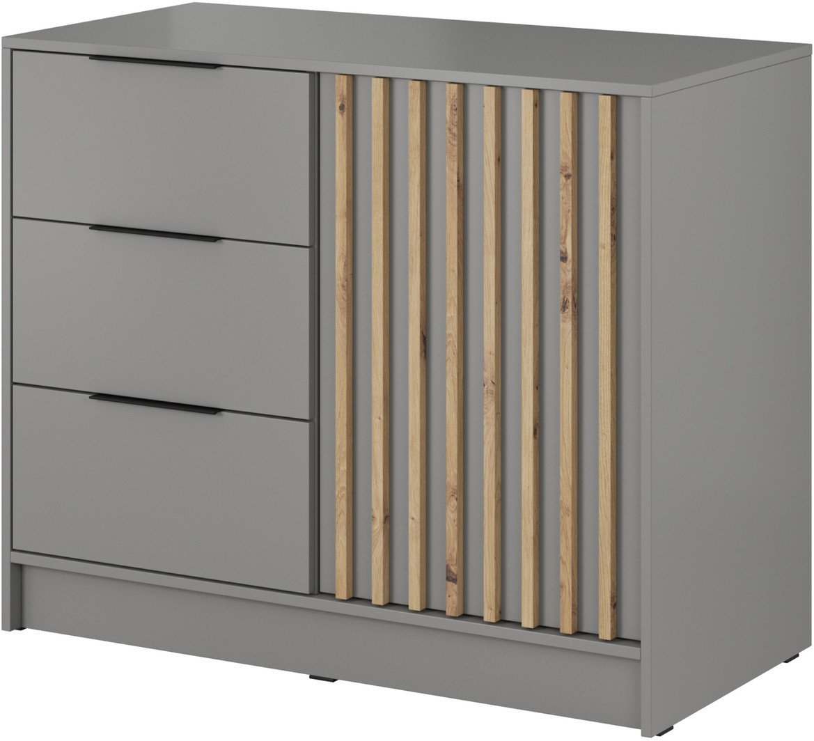 Komoda Stilo 105cm w kolorze szary + dąb artisan lamele