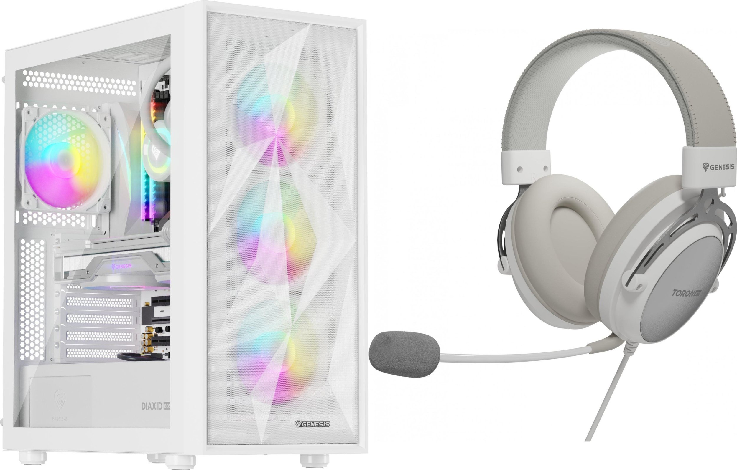 Obudowa Genesis Obudowa Genesis Diaxid 605 ARGB biała (NPC-2173) + Słuchawki Genesis Toron 301 Białe (NSG-2161)
