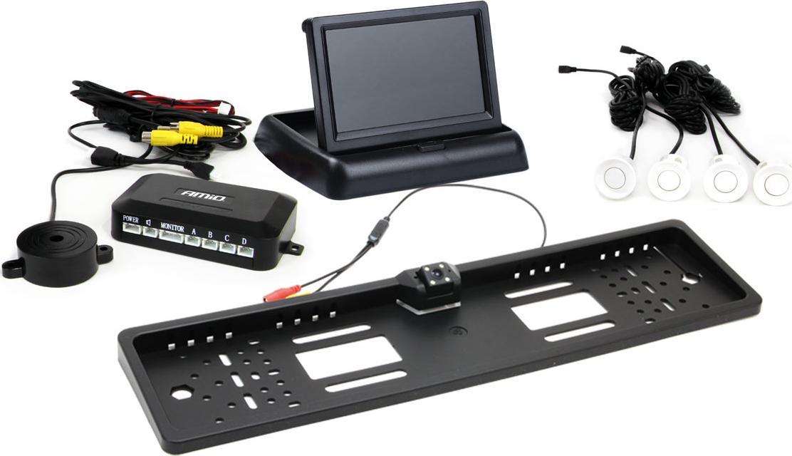 AMiO Zestaw czujników parkowania tft02 4,3" z kamerą hd-402-led 4 sensory białe