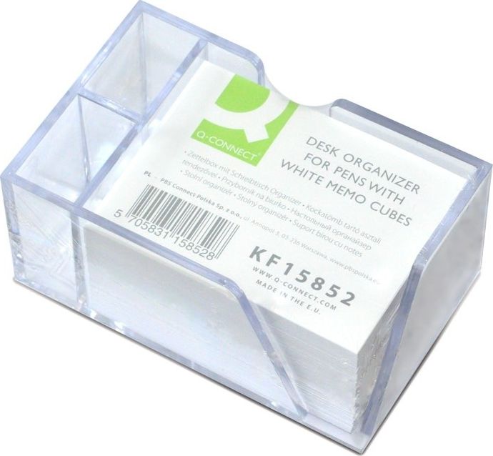 Q-Connect Przybornik na biurko Q-CONNECT na długopisy, z białymi karteczkami, przeźroczysty