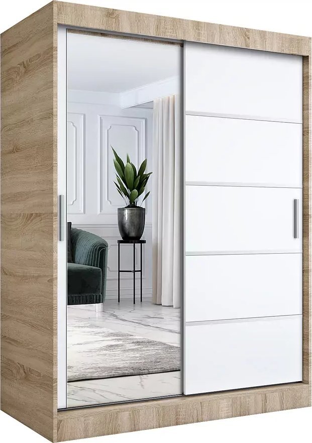 Elior Szafa przesuwna dąb sonoma + biały 150 cm - Felix 4X