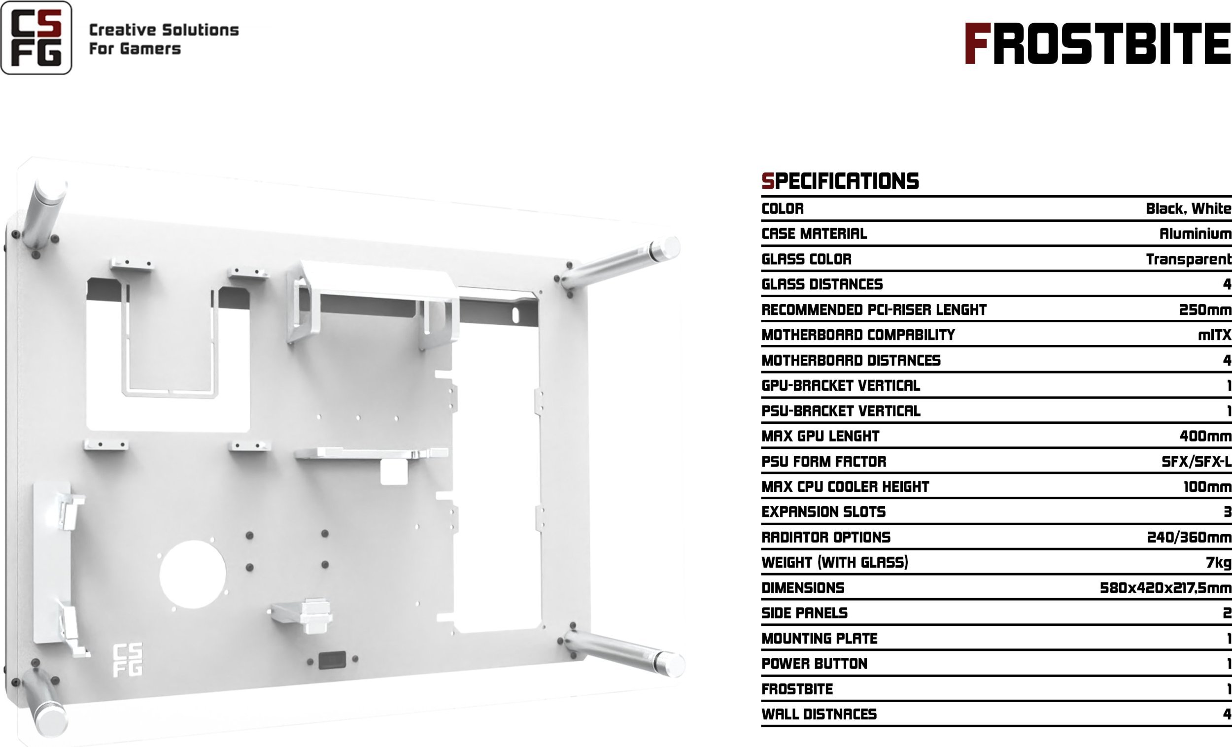 Obudowa CSFG CSFG Frostbite Wandgehäuse - weiß, Micro-ITX