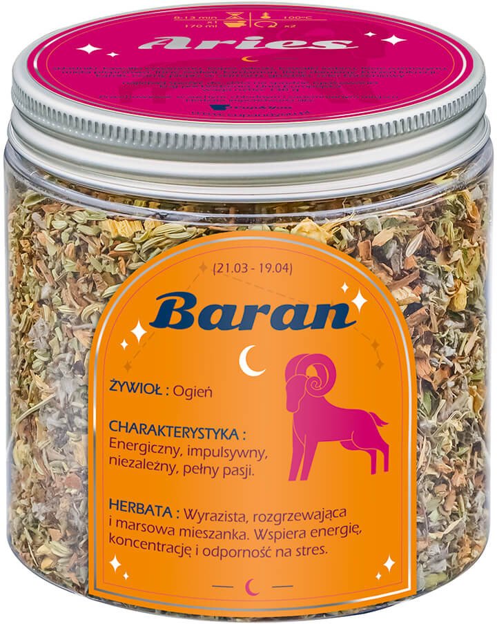 Herbata Zodiakalna BARAN - herbaciany susz napar ziołowa mieszanka na astrologiczny prezent upominek podarunek dla osoby ze znakiem zodiaku BARANA