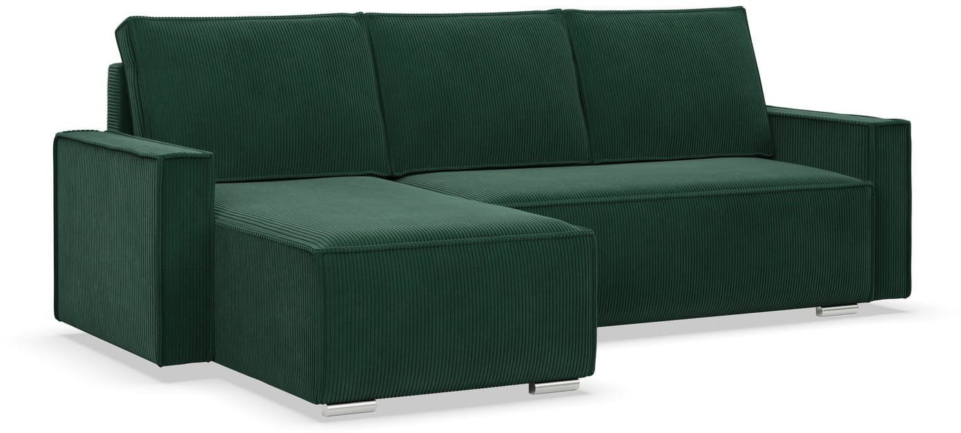 Narożnik z funkcją spania, sztruks, Union, 231x142x92 cm, butelkowa zieleń | TYLETEGOTU
