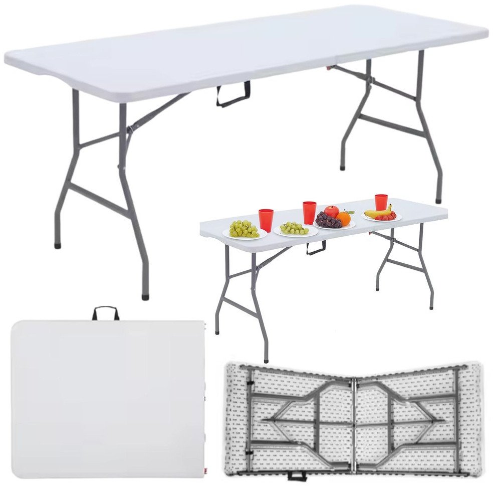 Stół Składany Z Blokadą Cateringowy Bankietowy Stolik Biały 180 x 74 cm