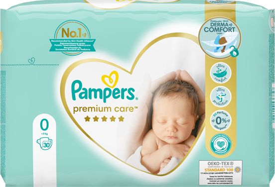 Pampers Premium Care Newborn 0, 0-3 kg, 30 szt.