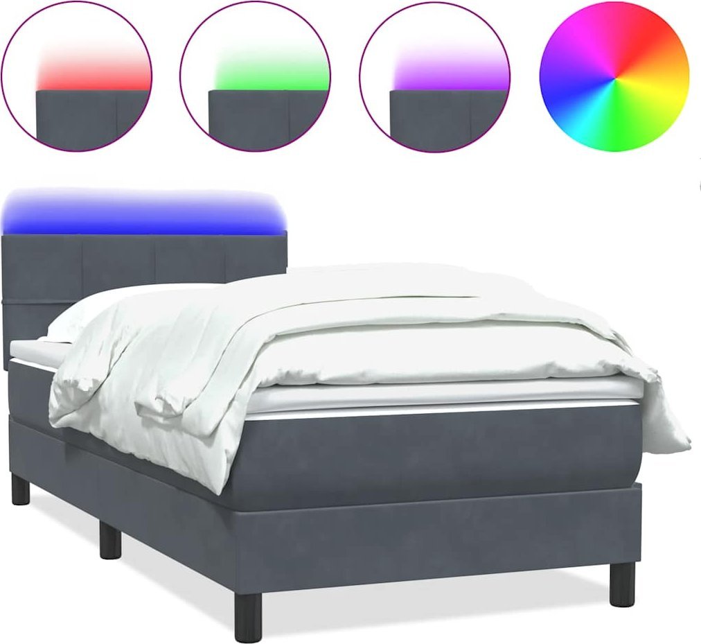 Łóżko kontynentalne z materacem, ciemnoszary aksamit, 90x220 cm