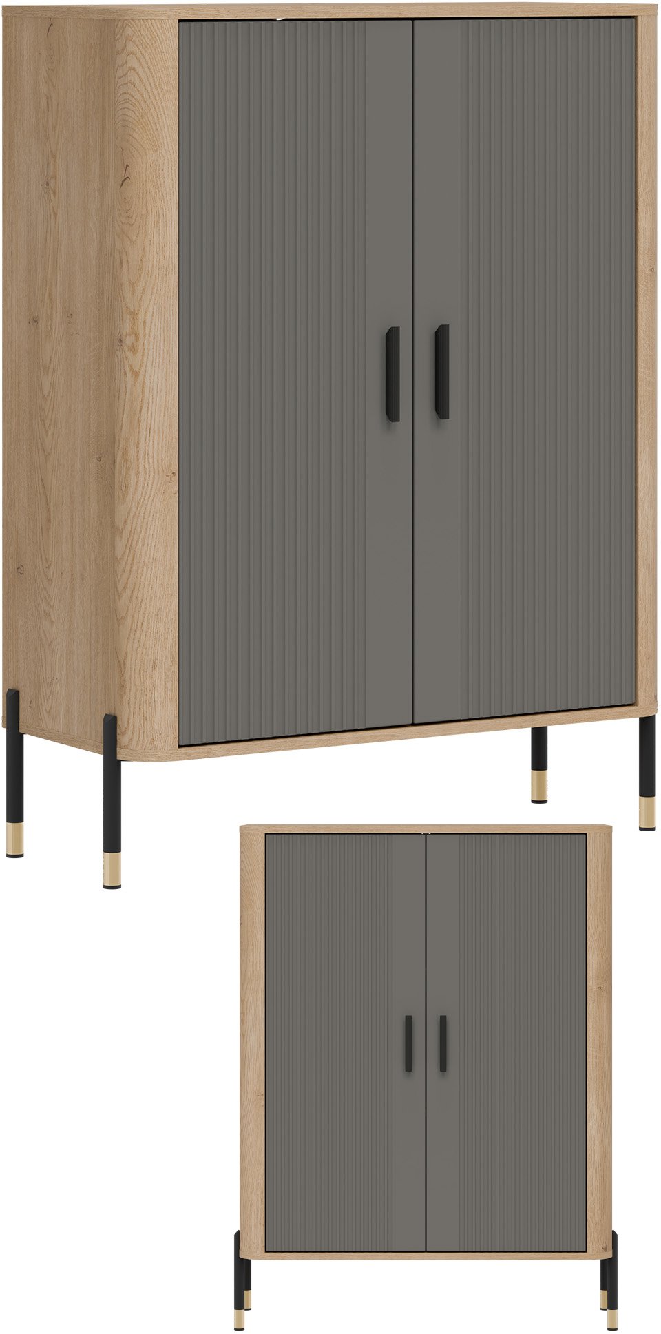 Szafka dwudrzwiowa Komoda Regał zamykany Dąb Szary Czarny DANTE DT11