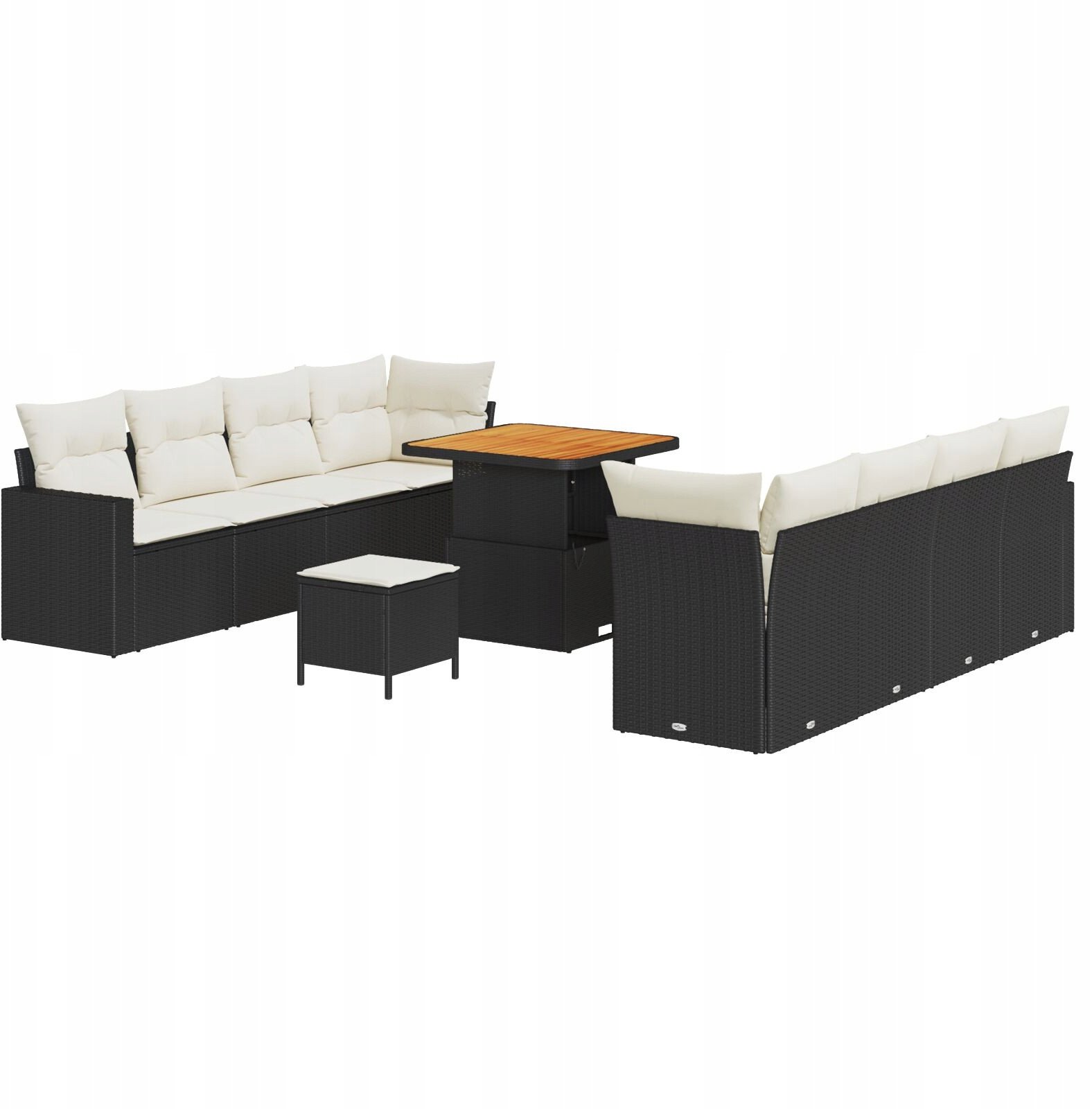 vidaXL Zestaw Sofy Ogrodowej 11 Elementów z Poduszkami Czarny Polirattan Akacja, vidaXL Zestaw Jadalny Ogrodowy 3 Elementy z Poduszkami Czarny Polirat