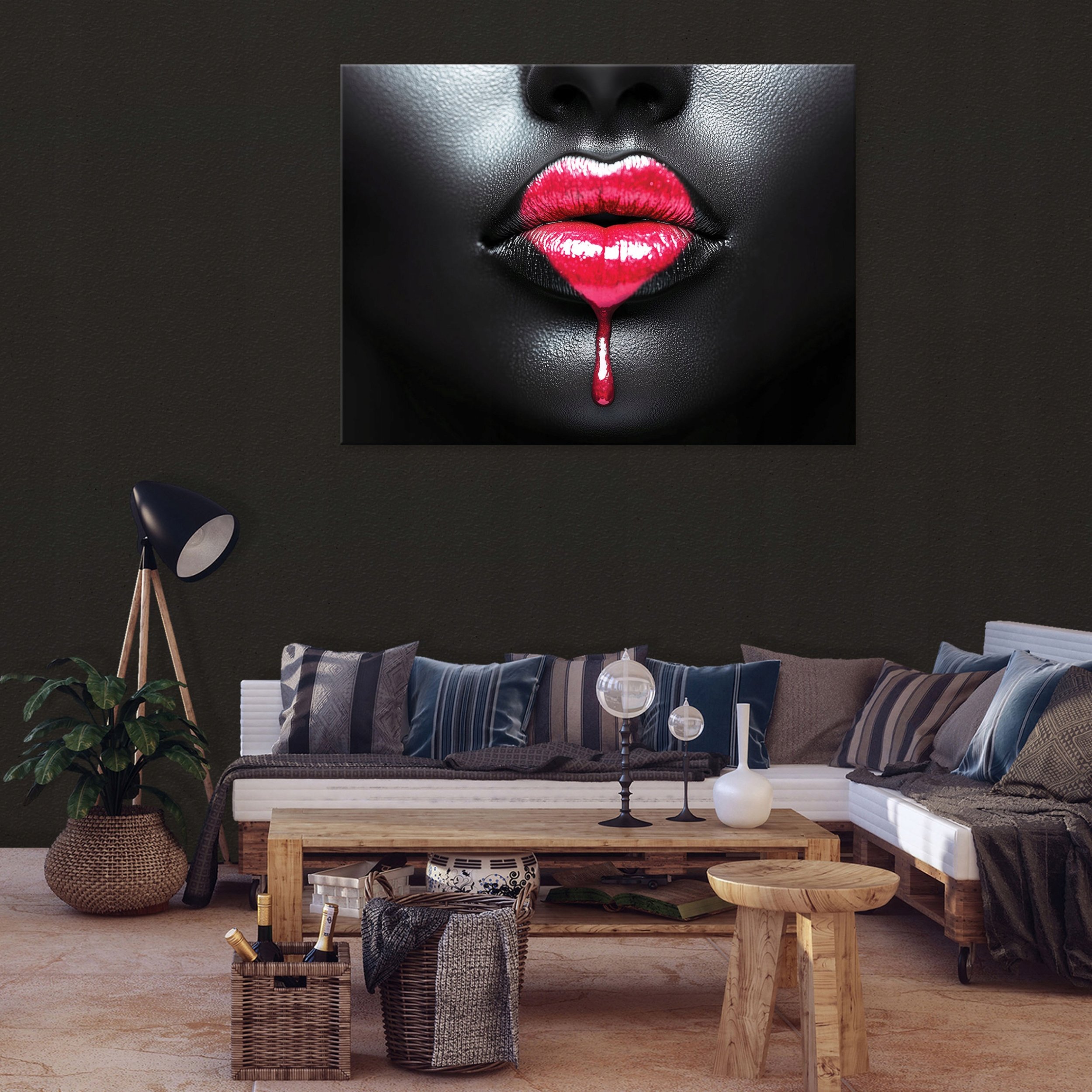 Obraz Usta Kobieta Czarny Serce Do Sypialni Salonu Kuchni Na Płótnie 60X40