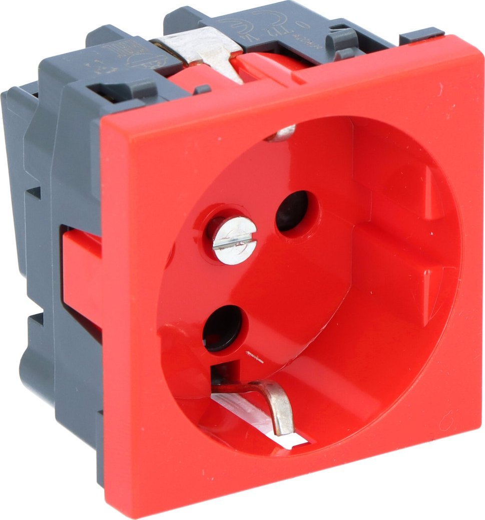 Legrand Gniazdo 2p+z z blokadą Schuko podłącz przez zaciski śrubowe - 2 mod czerwone 16A-250V Mosaic