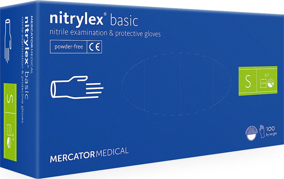 Mercator Medical Rękawice nitrylowe bezpudrowe nitrylex basic niebieskie r. S 100 szt.