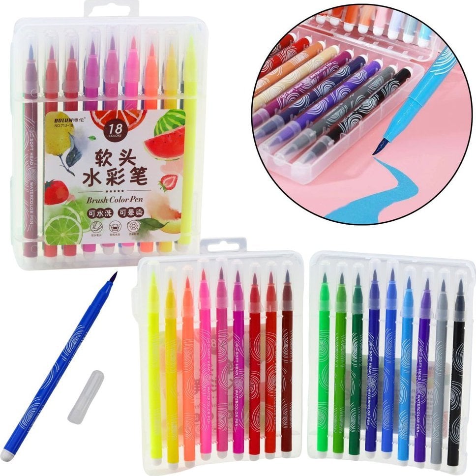 Pisaki Akwarelowe W Organizerze Kolorowe Zestaw 18 Szt LEAN