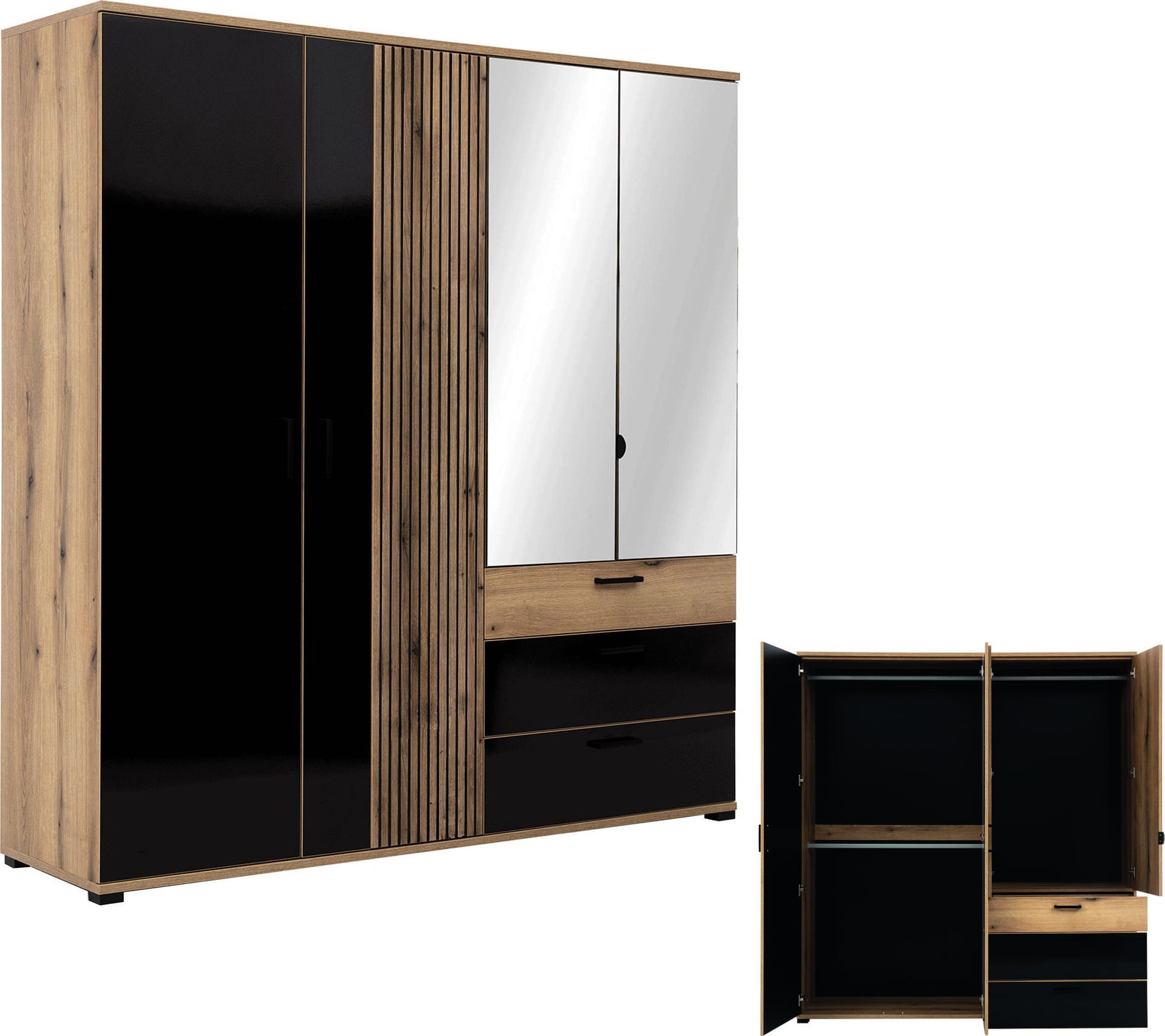 BogFran Szafa z lustrem duża dąb czarna połysk ARIS AS11