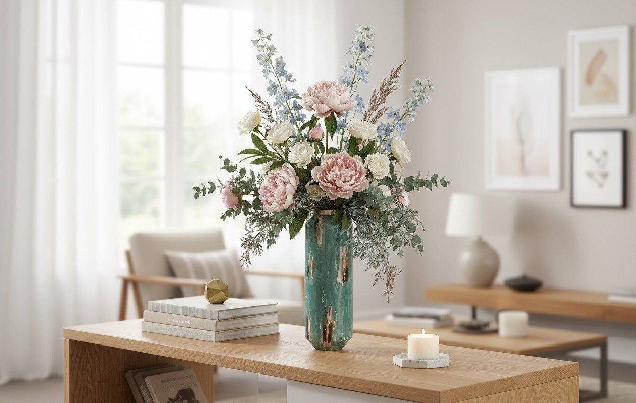 Wazon szklany 52 cm niebiesko-brązowy IR0033