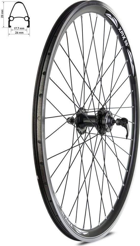 Triton Koło przód 26" piasta XMX-A282Q F łożyska maszynowe, hamulec tarczowy, obręcz stożek, szprychy czarne Uniwersalny