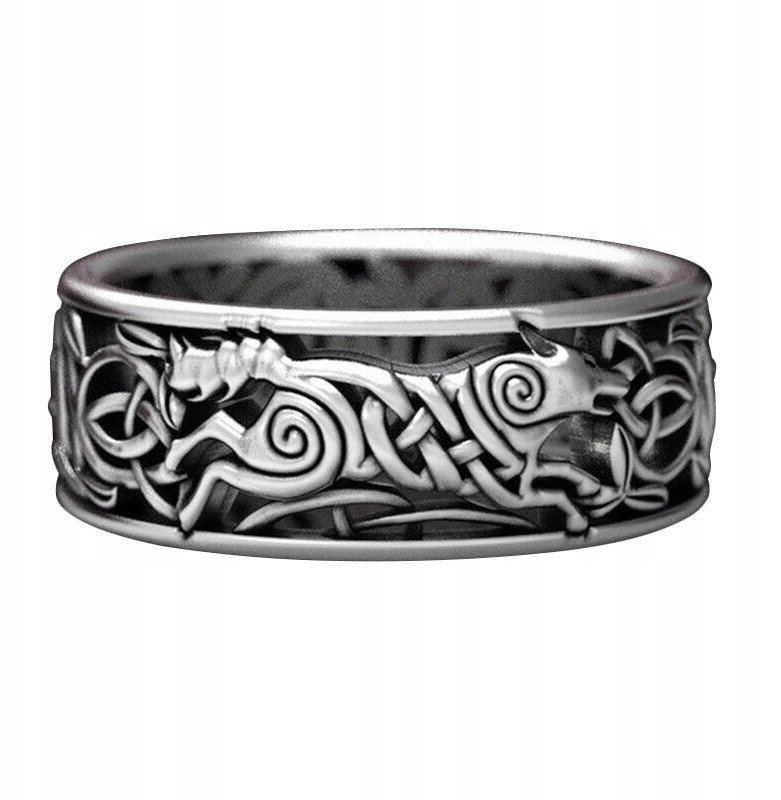 PIERŚCIEŃ SYGNET Wikingów NORDYCKI WILK RUNA 148