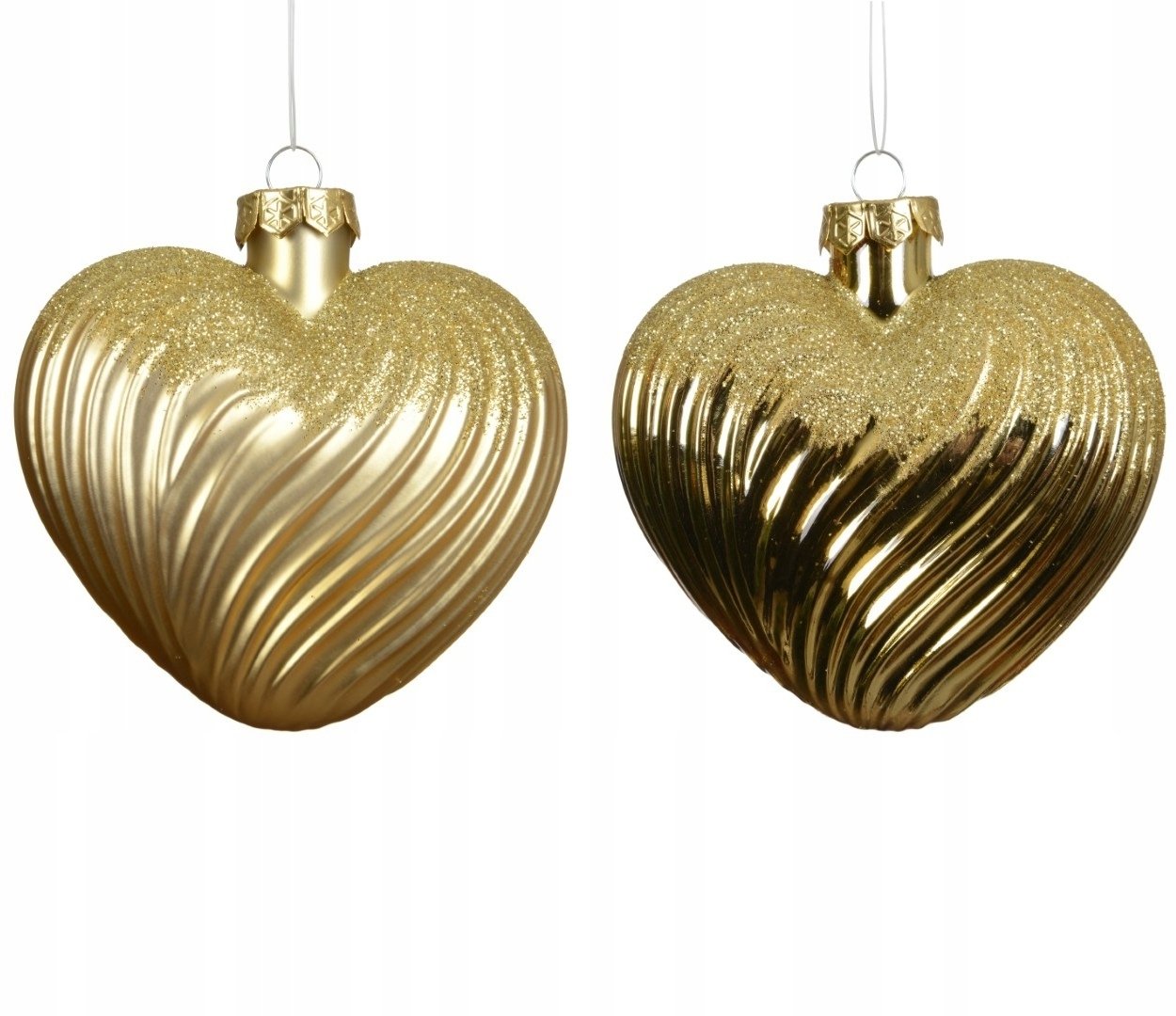 Kaemingk Zestaw 2 dużych złotych szklanych serc bombek choinkowych 9,5 cm