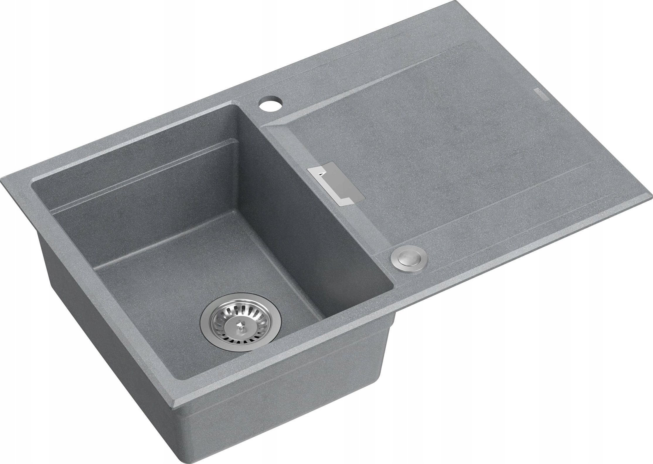 Zlewozmywak Owen OWEN 111 GraniteQ zlewozmywak z syfonem Push 2 Open 1-komorowy z/o (760x500x215; kom. 330x430) silver stone / elementy stalowe